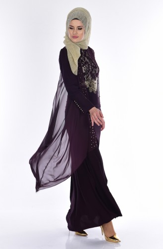 Lace Detailed Evening Dress 7004-01 Purple 7004-01