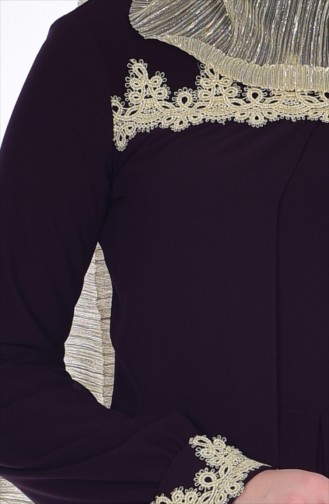Lace Detailed Chiffon Dress 99088-02 Purple 99088-02