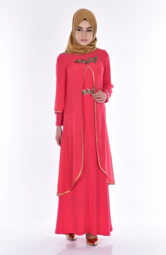 Vermilion Hijab Evening Dress 7003-02