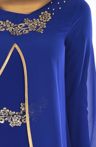Robe De Soirée Detaillé de Perle 7003-04 Bleu Roi 7003-04