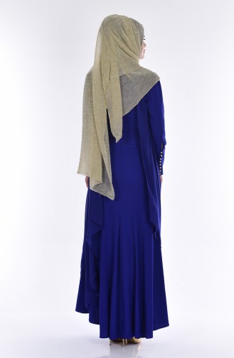 Saks-Blau Hijab-Abendkleider 7004-02