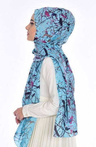 Decorated Chiffon Shawl 60041-16 Light Blue 16