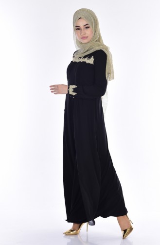 Lace Detailed Chiffon Dress 99088-03 Black 99088-03