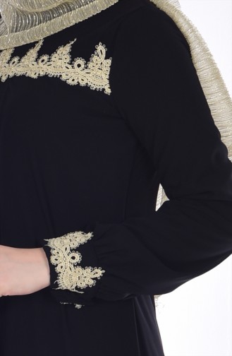 Lace Detailed Chiffon Dress 99088-03 Black 99088-03
