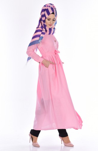 Belted Pleated Long Tunic 1001-01 Pink Dust 1001-01