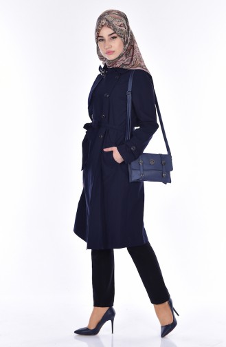 Buttoned Trenchcoat 4426-03 Navy Blue 4426-03