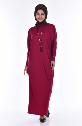 Bat Sleeve Dress with Necklace 1495-02 Cherry 1495-02