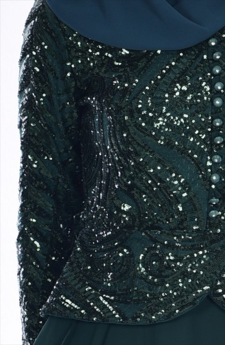 Payetli Abiye Elbise 5086-01 Zümrüt Yeşil