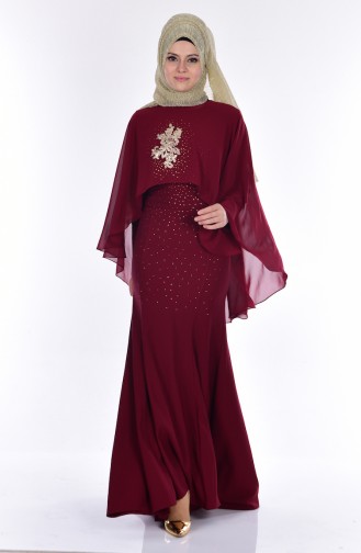 Evening Dress with Cape 7007-02 Claret Red 7007-02