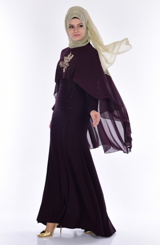 Dark Purple İslamitische Avondjurk 7007-01