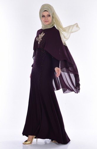 Dark Purple Hijab Evening Dress 7007-01