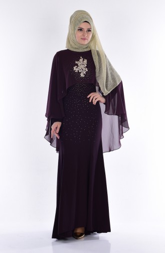 Dark Purple Hijab Evening Dress 7007-01
