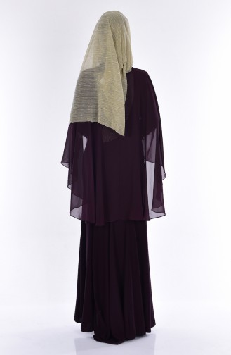 Dark Purple Hijab Evening Dress 7007-01
