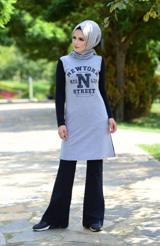 Islamic Sportswear with Print 0372-02 Navy Blue 0372-02