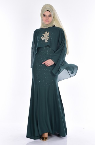 Evening Dress with Cape 7007-04 Jade Green 7007-04