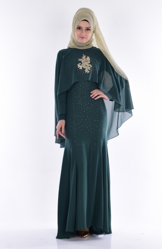 Robe de Soirée Pélerine 7007-04 Vert emeraude 7007-04