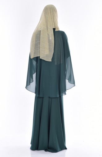 Robe de Soirée Pélerine 7007-04 Vert emeraude 7007-04