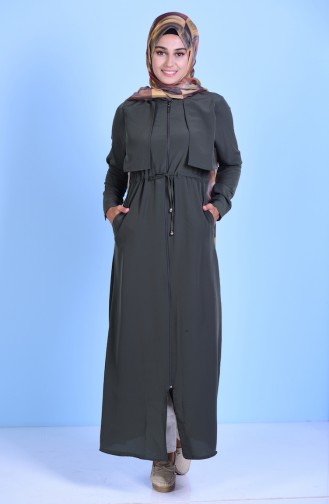 Geraftes Abaya mit Rundhalsausschnitt 1805-11 Hell Khaki Grün 1805-11