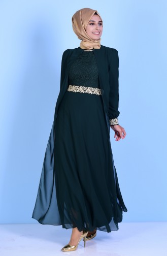 Green Hijab Evening Dress 52622-01