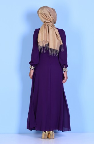 Guipure Detailed Chiffon Evening Dress 52622-06 Purple 52622-06