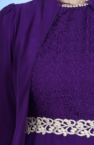Guipure Detailed Chiffon Evening Dress 52622-06 Purple 52622-06