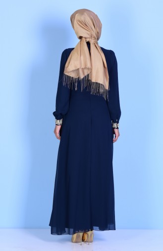 Navy Blue Hijab Evening Dress 52622-07