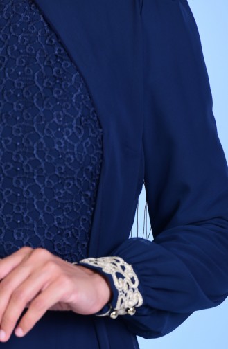 Navy Blue Hijab Evening Dress 52622-07
