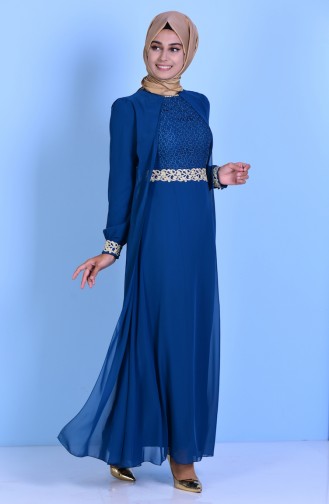 Petrol Hijab Evening Dress 52622-0