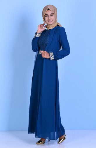 Petrol Hijab Evening Dress 52622-0
