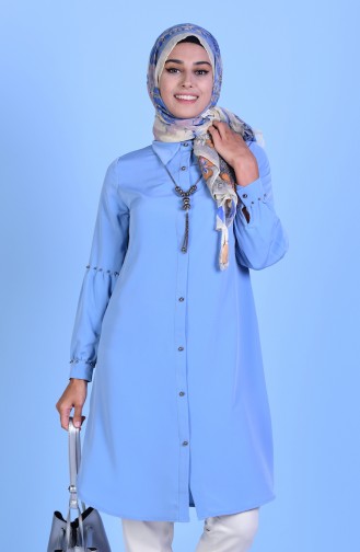 Buttoned Necklace Tunic 1040-07 Blue 1040-07