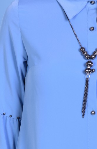 Buttoned Necklace Tunic 1040-07 Blue 1040-07