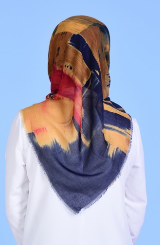 Detailed Cotton Scarf 50322-08 Green Navy Blue 08