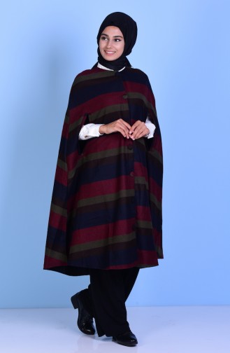 Poncho with Buttons 17571-15 Navy Blue Claret Red 17571-15