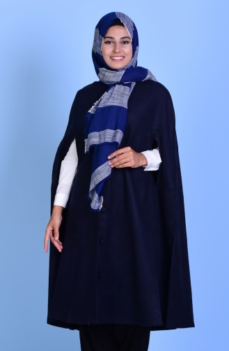 Poncho with Buttons 17571-06 Navy Blue 17571-06