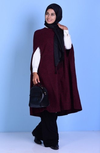 Poncho with Buttons 17571-10 Black Claret Red 17571-10