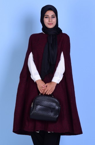 Poncho with Buttons 17571-10 Black Claret Red 17571-10