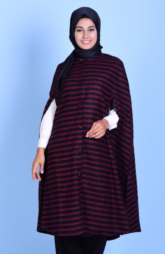 Poncho with Buttons 17571-11 Claret Red Black 17571-11