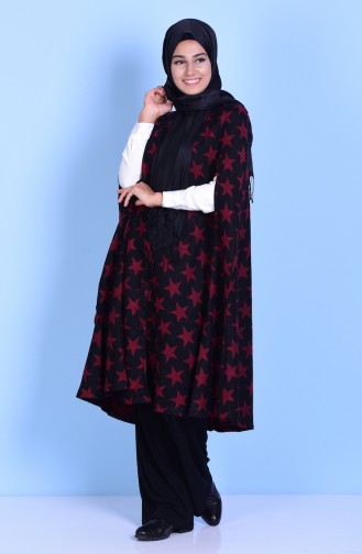 Poncho with Buttons 17571-14 Dark Claret Red Black 17571-14