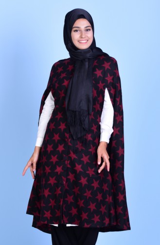 Poncho with Buttons 17571-14 Dark Claret Red Black 17571-14