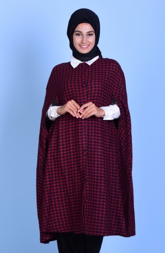 Poncho with Buttons 17571-13 Black Dark Claret Red 17571-13