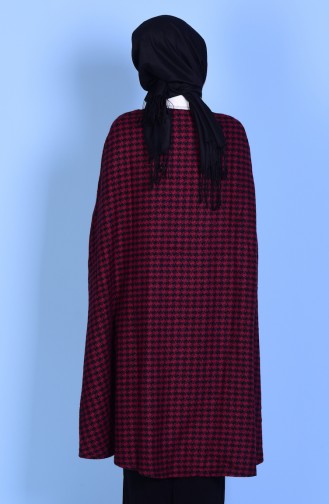 Poncho with Buttons 17571-13 Black Dark Claret Red 17571-13