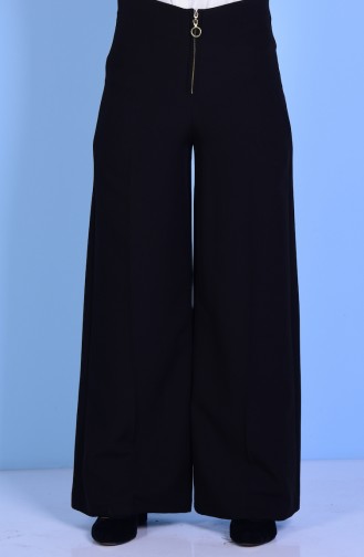 Wide Leg Trouser with Zipper Black 3095-02