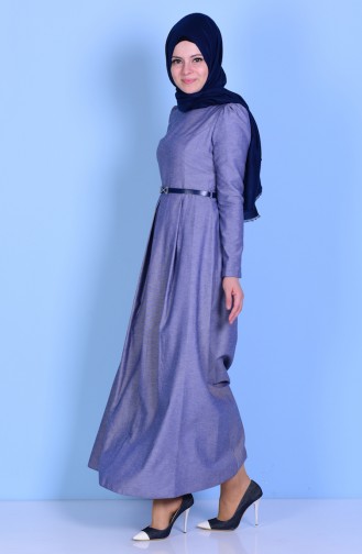 Kleid mit Gürtel 2781-19 Hell Dunkelblau 2781-19