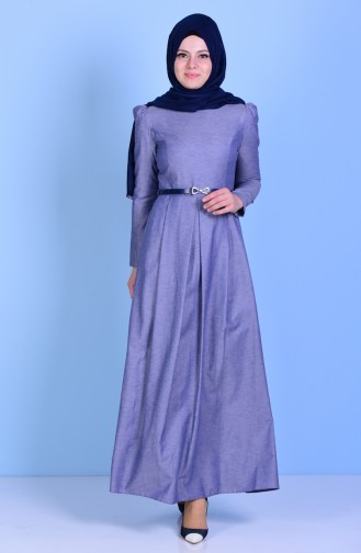 Kleid mit Gürtel 2781-19 Hell Dunkelblau 2781-19