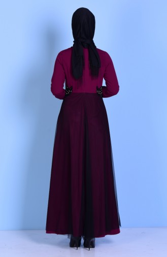 Tulle Detailed Net Evening Dress 3759-02 Purple 3759-02