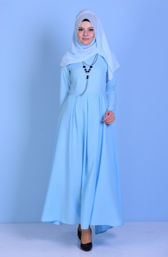 Pleated Dress with Necklace 4170-09 Baby Blue 4170-09