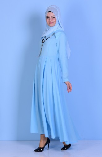 Pleated Dress with Necklace 4170-09 Baby Blue 4170-09