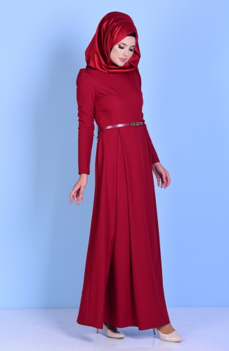 Claret Red Hijab Dress 7132-06