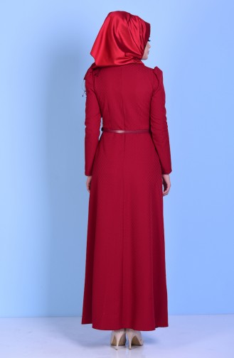 Claret Red Hijab Dress 7132-06