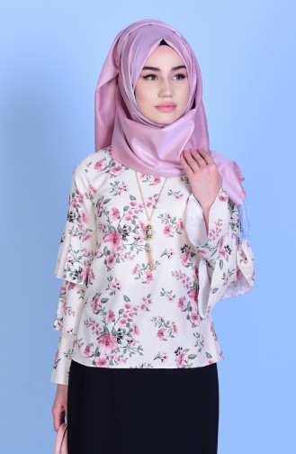 Decorated Blouse with Necklace 5073-03 Dry Rose 5073-03
